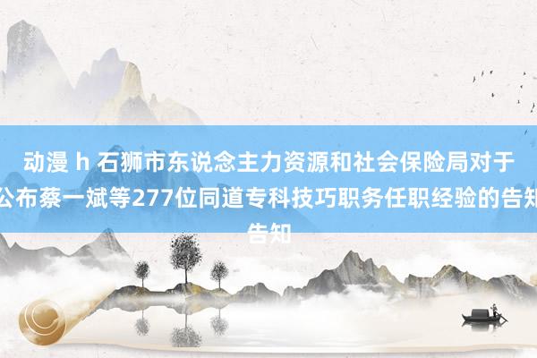   动漫 h 石狮市东说念主力资源和社会保险局对于公布蔡一斌等277位同道专科技巧职务任职经验的告知