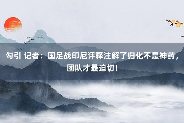   勾引 记者：国足战印尼评释注解了归化不是神药，团队才最迫切！